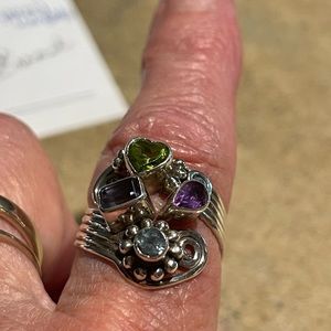 STERLING SILVER SIZE 7.75” RING WITH INSET GEM STONES!  A DELIGHTFUL SPARKLE!
